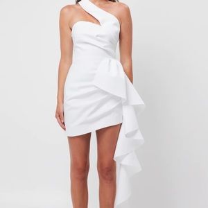 ELLIATT Convergence Ruffle One-Shoulder Sheath Minidress in Ivory